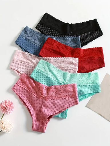 6pcs Chic Polka Dot Hipster Panties with Comfort Lace