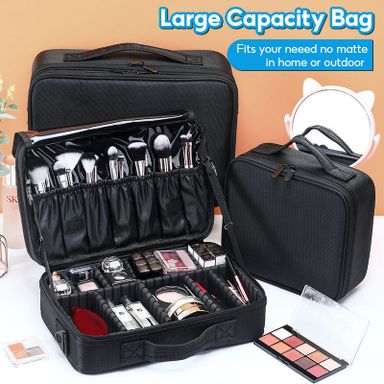 7 Tray Adjustable Makeup Bag Portable Cosmetic Case Storage Organizer