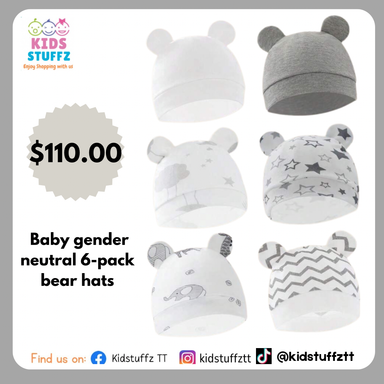 Baby gender neutral pattern 6-pack bear hats 