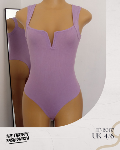 Lilac Purple V-Neck Wire Detail Sleeveless Bodysuit