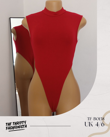 Sexy Red High Neck HighCut Sleeveless Bodysuit