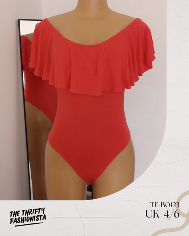 Red Waterfall Off-Shoulder Bodysuit