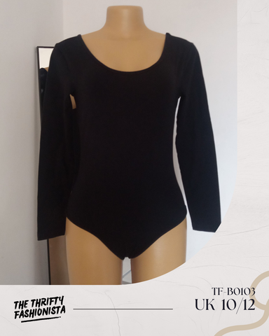 Thick Black Round Neck Long-sleeve Bodysuit