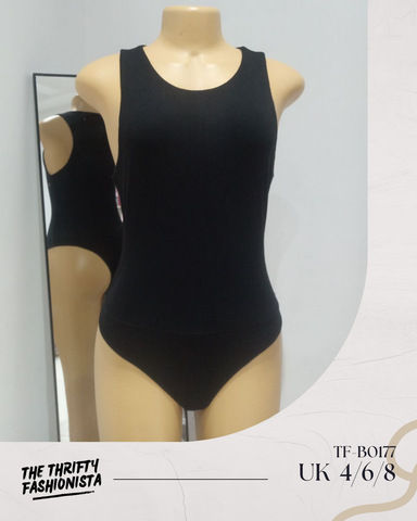 Basic Comfy Black Round-Neck Racer Back Sleeveless Bodysuit