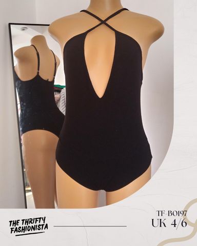 Sexy Black Plunge Cross Front Low Back Sleeveless Bodysuit