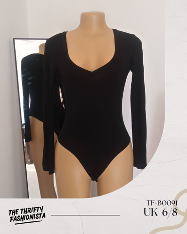 Unique Black Comfy  Scoop neckline Long Sleeve Bodysuit