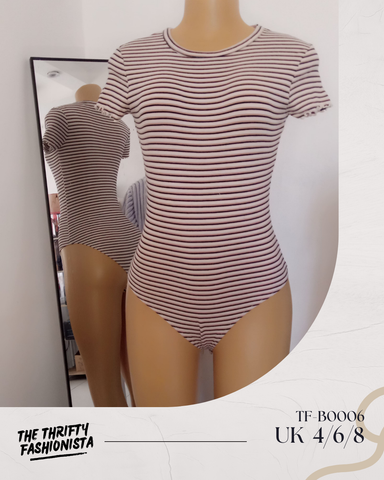 Stripped Round-Neck Short-Sleeved Bodysuit