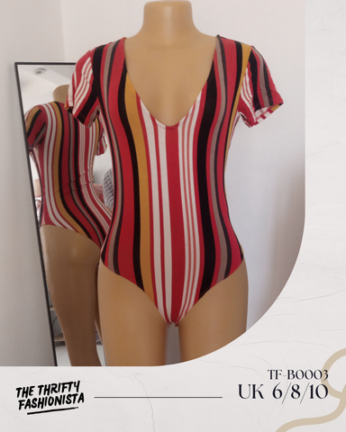 Stripped Colorful Deep V Neckline Short-sleeved Bodysuit