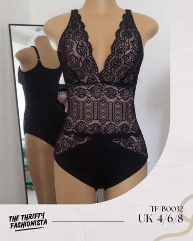 Unique Black Deep V Sexy lace front Strappy Sleeveless Bodysuit