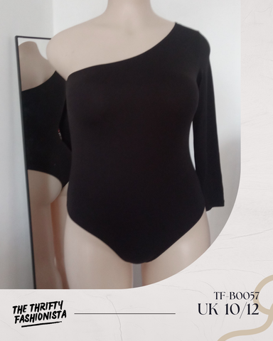 Elegant Black Asymmetrical Long Sleeved Bodysuit