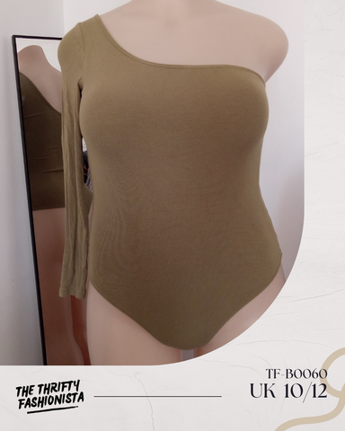 Sexy Brown Asymmetrical Neckline One-shoulder Long Sleeved Bodysuit