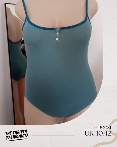 Simple Green Deep Blue Straps Front buttons Sleeveless Bodysuit