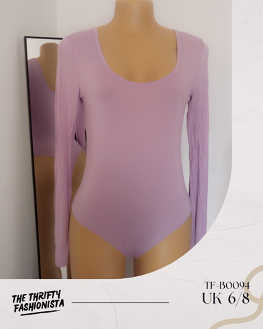 Classic Light Pink Low Scoop Neckline Long Sleeve Bodysuit