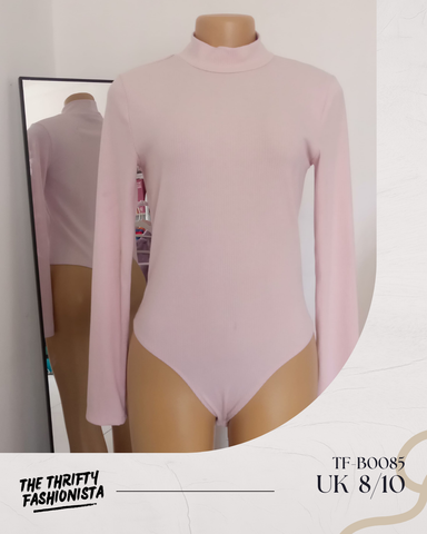 Dusty Pink High-Neck Long Sleeve Bodysuit