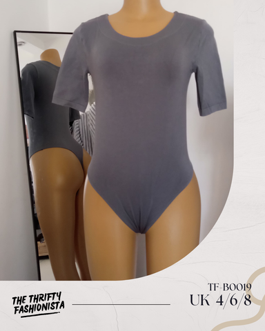 Grey Simple Round Neck Short-Sleeved Bodysuit