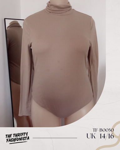 Comfy Nude Brown High-Neck Long Sleeve Bodysuit