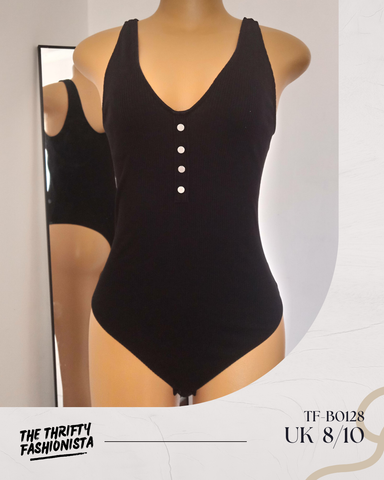 Black Button Front V-Neck Sleeveless Bodysuit