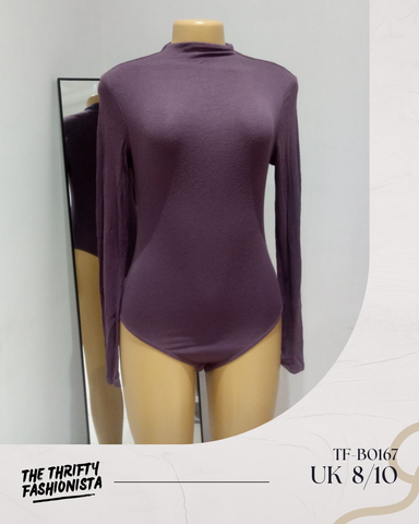 Simple Matte purple High neck Long sleeve Bodysuit