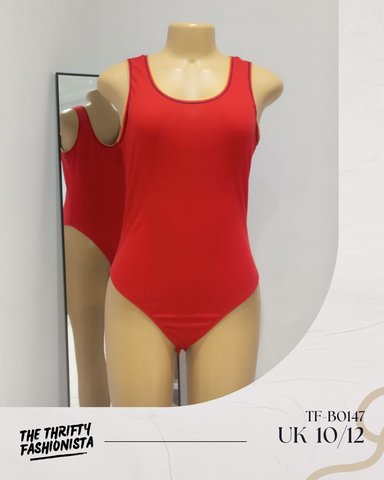 Red Round Neck Sporty Sleeveless  Bodysuit