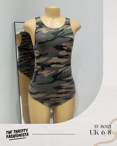 Simple Cute Camouflage print Scoop neckline Strappy Sleeveless  Bodysuit