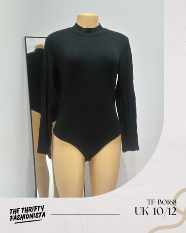 Simple Black High-Neck Long Sleeve Bodysuit