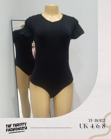 Black Round Neckline Short Sleeve Bodysuit