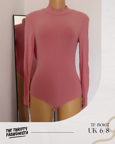 Dusty Pink High Neck Long-sleeve Bodysuit