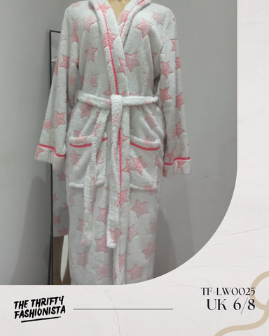 White With Pink Star Embossing Lounge Robe