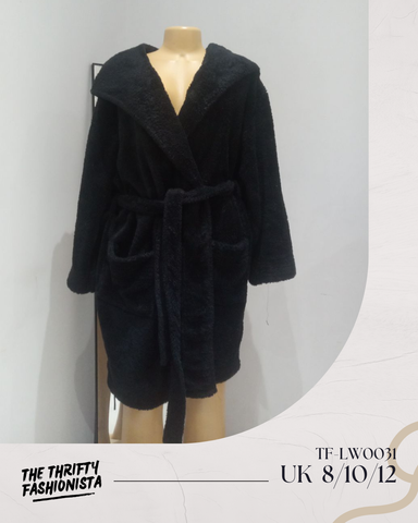 Solid Black Soft Fluffy Lounge Robe