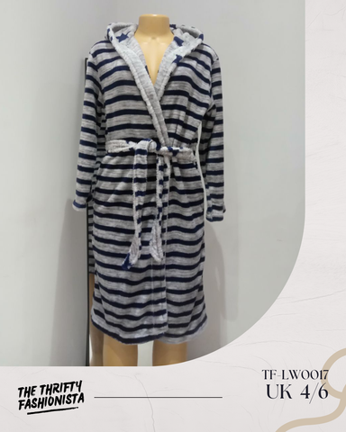 Blue & Grey Stripped Reversible Cozy Lounge Robe