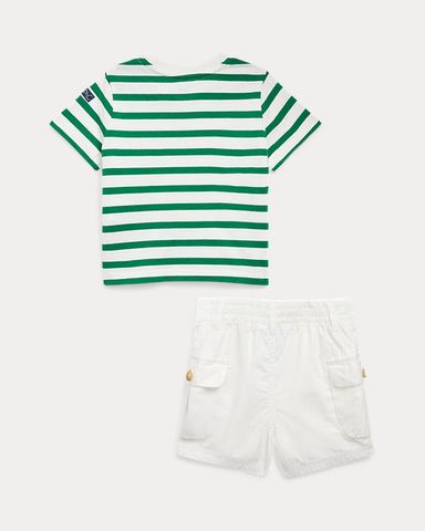 Striped Cotton Tee & Cargo Short Set