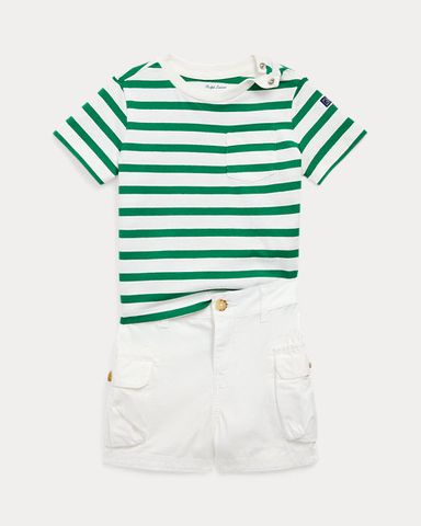 Striped Cotton Tee & Cargo Short Set