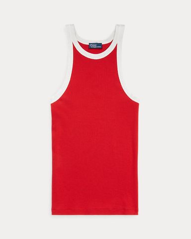 Contrast-Trim Ribbed Cotton Tank Top