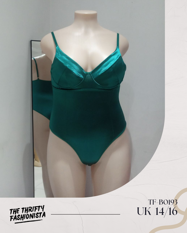 Sexy Emerald Silk Satin Low Back Sleeveless Bodysuit