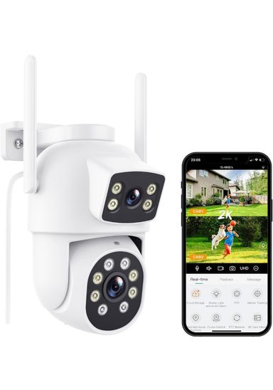 Câmara de vigilância exterior Wi-Fi lente dupla FullHD 6MP IP67