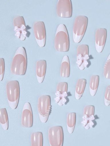 24pcs Long Almond Fingernails with Nail File & Tape