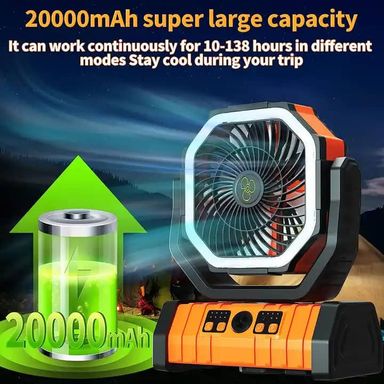 20000mAh battery operated outdoor usb rechargeable portable desk fan camping fan with led lamp