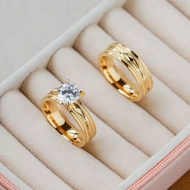 Stainless Steel Jewelry Dubai 18k Gold Plated Wedding Zircon Couple ing Diamond Engagement Ring set