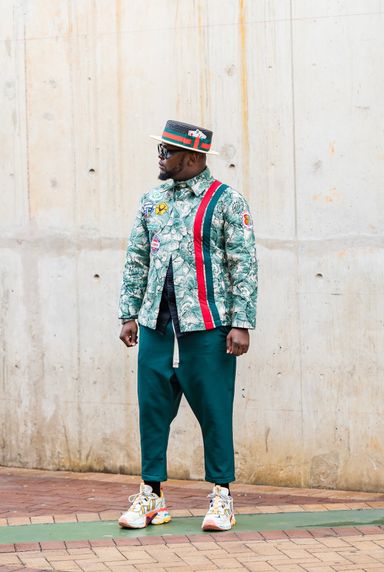 Red & Green tripes multi patch jacket