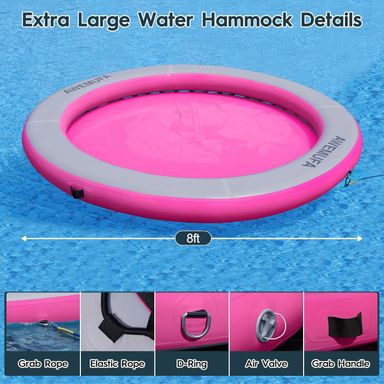 Inflatable Floating Raft Water Hammock Round Dock Platform 8ft Circle Float Ring Lake Pad Adults and Dogs to Cool Off at The Beach Pool Lake.