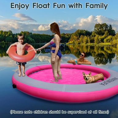 Inflatable Floating Raft Water Hammock Round Dock Platform 8ft Circle Float Ring Lake Pad Adults and Dogs to Cool Off at The Beach Pool Lake.