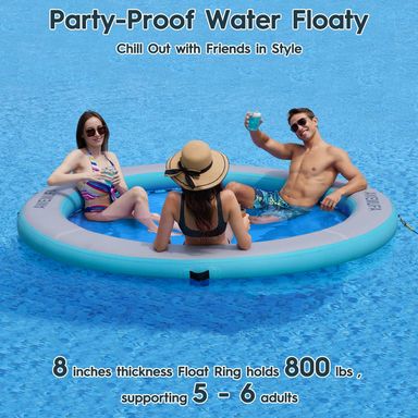 Inflatable Floating Raft Water Hammock Round Dock Platform 8ft Circle Float Ring Lake Pad Adults and Dogs to Cool Off at The Beach Pool Lake.