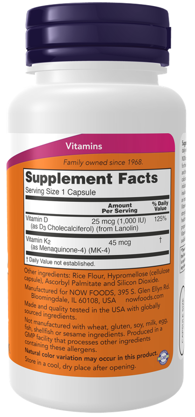 Vitamin D-3 & K-2 1000 IU / 45 mcg 