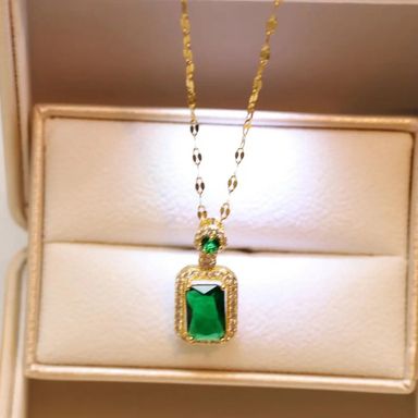 3 Pcs Set Emerald Ruby Diamond Rectangle Earrings Necklace Adjustable Ring Jewelry Set Wedding