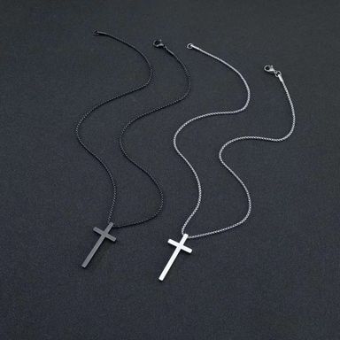 Hot selling Silver Black Gold Stainless Steel Prayer Cross Pendant Chain Necklace for Men Box Chain