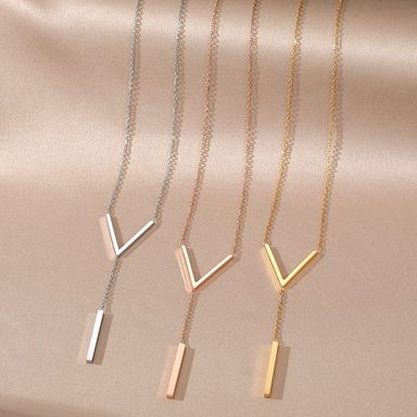 VKME Fashion Stainless Steel Gold Plated V Letter Pendant Necklace For Women Jewelry