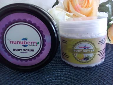 Lavender & Lemon whipped body butter and Lavender Body Scrub combo