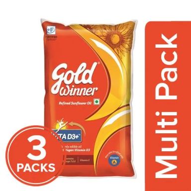  Gold Winner Refined - Sunflower Oil Pouch, 3x1 L Multipack