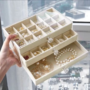 boîte de rangement de bijoux (Beige)