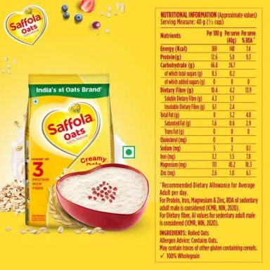 Saffola Saffola Oats - 100% Natural With High Protein & Fibre, Healthy Cereals, 1 kg (Get 300g Free)